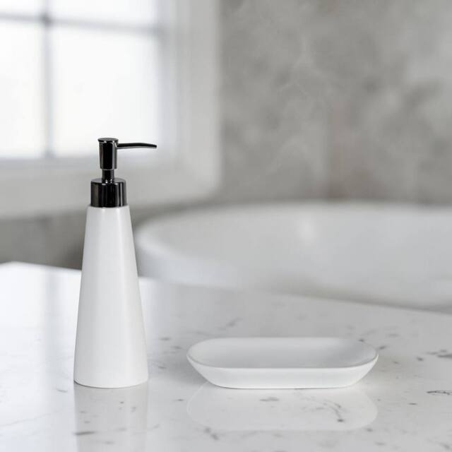 Showerdrape Alto White 2 Set - Liquid Soap Dispenser & Soap Dish - image 1