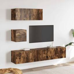 Berkfield Home Modern 4 Piece TV Cabinet Set Smoked Oak Engineered Wood in Brown - thumbnail 2
