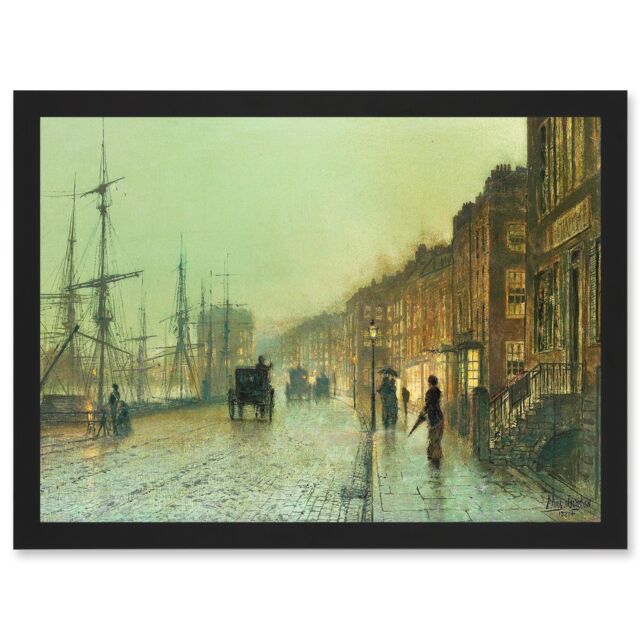Artery8 John Atkinson Grimshaw Glasgow Docks 1881 Old Master Painting Artwork Framed Wall Art Print A4 in Black - image 1