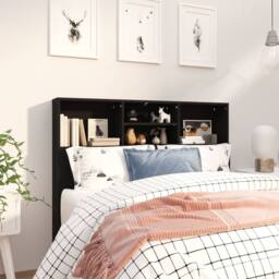 Berkfield Home Headboard Cabinet Black 120x19x103.5 cm - thumbnail 2