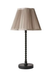 ValueLights Maeve Pleated Faux Silk Scallop Shade Matte Black Bobbin Bobble Table Lamp in Light Grey - thumbnail 6