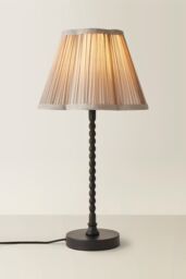 ValueLights Maeve Pleated Faux Silk Scallop Shade Matte Black Bobbin Bobble Table Lamp in Light Grey - thumbnail 3