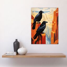 "Artery8 Grand Canyon Crows Birds Abstract Minimalist Landscape Artwork Painting Unframed Wall Art Print Poster Home Decor Premium - Size: W12"" x H16""" - thumbnail 4