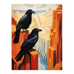 "Artery8 Grand Canyon Crows Birds Abstract Minimalist Landscape Artwork Painting Unframed Wall Art Print Poster Home Decor Premium - Size: W12"" x H16""" - thumbnail 1