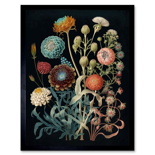 "Artery8 Wall Art Print Vintage Botanical Ernst Haeckel Style Plant Study Modern Watercolour Painting Art Framed - Size: W12"" x H16""" - image 1