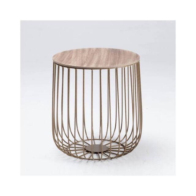 Lemon Pavilion Furniture Enzo Small Cage Table - W39 x H42 cm - Gold Frame/Oak Finish Top - Size: 1 Pack - image 1