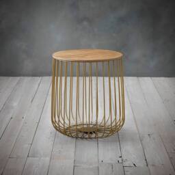 Lemon Pavilion Furniture Enzo Small Cage Table - W39 x H42 cm - Gold Frame/Oak Finish Top - Size: 1 Pack - thumbnail 3