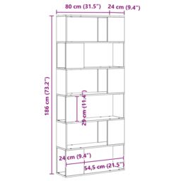 Berkfield Home Book Shelf Black Oak 80x24x186 cm Engineered Wood - Size: 80 x 24 x 186 cm - thumbnail 9