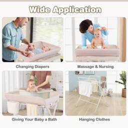 Gymax Folding Baby Changing Table Diaper Changing Station With Wheel & Shelf in Beige - thumbnail 5