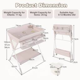 Gymax Folding Baby Changing Table Diaper Changing Station With Wheel & Shelf in Beige - thumbnail 2