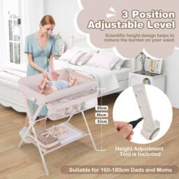 Gymax Folding Baby Changing Table Diaper Changing Station With Wheel & Shelf in Beige - thumbnail 3