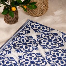 OHS Tiles Print Reversible Outdoor Garden Rug Waterproof Area Floor Mat in Blue - Size: 120 cm x 170 cm - thumbnail 3