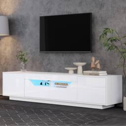 BTM High Gloss TV Stand with LED, 2 Doors 2 Drawers, 180cm in White - thumbnail 5