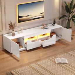 BTM High Gloss TV Stand with LED, 2 Doors 2 Drawers, 180cm in White - thumbnail 2