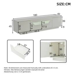 BTM High Gloss TV Stand with LED, 2 Doors 2 Drawers, 180cm in White - thumbnail 7
