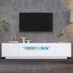 BTM High Gloss TV Stand with LED, 2 Doors 2 Drawers, 180cm in White - thumbnail 4