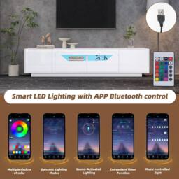 BTM High Gloss TV Stand with LED, 2 Doors 2 Drawers, 180cm in White - thumbnail 8