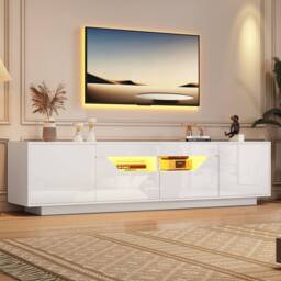 BTM High Gloss TV Stand with LED, 2 Doors 2 Drawers, 180cm in White - thumbnail 3