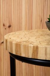 Orsina Round Teak Table with Black Iron Frame, Rustic Teak‑Inlaid Top & Minimalist Iron Base in Natural - thumbnail 3
