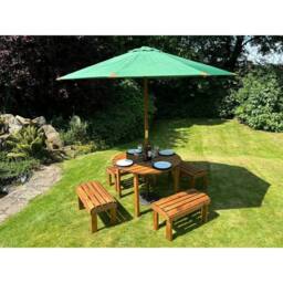Charles Taylor Knights Four Seater Garden Furniture Round Table Set - Fully Assembled in Light Brown - thumbnail 3