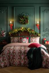 Laurence Llewelyn-Bowen 'Festive Robin' Velvet Chirstmas Filled Cushion in Red - Size: 43 cm x 43 cm - thumbnail 4