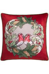 Laurence Llewelyn-Bowen 'Festive Robin' Velvet Chirstmas Filled Cushion in Red - Size: 43 cm x 43 cm - thumbnail 2