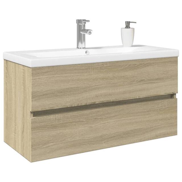 Berkfield Home Durable 2 Piece Bathroom Furniture Set Ceramic & Engineered Wood in Light Tan - image 1