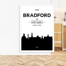 ARTZE Bradford Black & White City Skyline Framed Print SIZE: A4 with White Frame - thumbnail 2