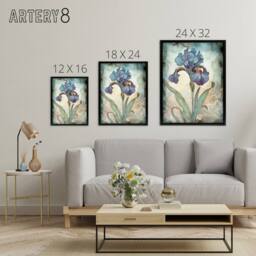 "Artery8 Blue Iris Flower Floral Art Nouveau Framed Canvas Wall Art Print - Size: W12"" x H16""" - thumbnail 4