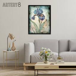 "Artery8 Blue Iris Flower Floral Art Nouveau Framed Canvas Wall Art Print - Size: W12"" x H16""" - thumbnail 3