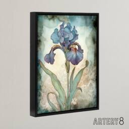 "Artery8 Blue Iris Flower Floral Art Nouveau Framed Canvas Wall Art Print - Size: W12"" x H16""" - thumbnail 2