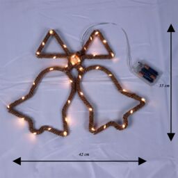 Shatchi Christmas Bells Silhouette LED Hemp Rope Lights Xmas Decoration Battery Operated Holiday Garden Hanging Decorations in Brown - thumbnail 4