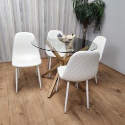 KOSY KOALA Round Glass Dining Table Set With 4 White Gem Pattern Chairs Dining Room Furniture in Clear - thumbnail 8
