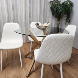 KOSY KOALA Round Glass Dining Table Set With 4 White Gem Pattern Chairs Dining Room Furniture in Clear - thumbnail 9