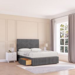 "Sloomy Madison Plush Bed Set, 2 Drawers, Mattress & 26"" Headboard in Dark Grey - Size: King" - thumbnail 1