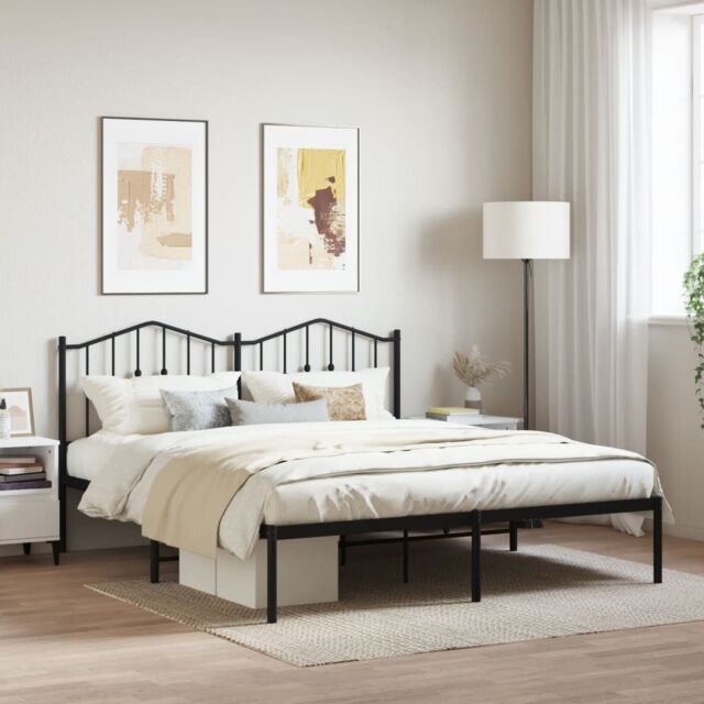 Berkfield Home Metal Bed Frame with Headboard Black 160x200 cm - image 1