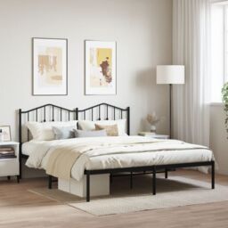 Berkfield Home Metal Bed Frame with Headboard Black 160x200 cm - thumbnail 1