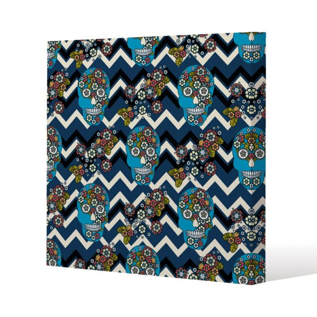 Benjamin Tate Design Embroidery colorful simplified ethnic skull Blue pattern (Canvas Print) / 61 x 61 x 4cm in Natural - Size: 61 x 61 x 4 cm - image 1