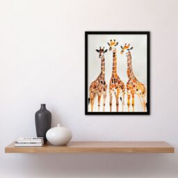 "Artery8 Group of Giraffes Bright Watercolour Safari Framed Wall Art in Brown - Size: W12"" x H16""" - thumbnail 4