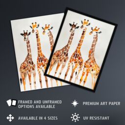 "Artery8 Group of Giraffes Bright Watercolour Safari Framed Wall Art in Brown - Size: W12"" x H16""" - thumbnail 2