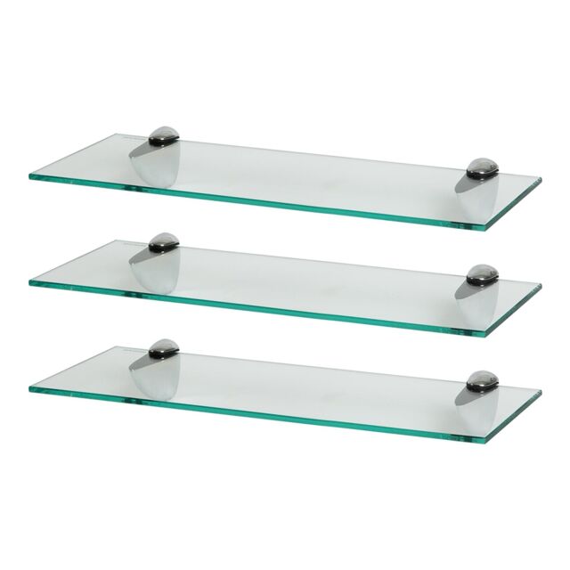 Harbour Housewares 3x Floating Glass Shelves - 50cm - Bathroom Shower Storage Display in Silver - image 1