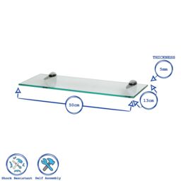 Harbour Housewares 3x Floating Glass Shelves - 50cm - Bathroom Shower Storage Display in Silver - thumbnail 3