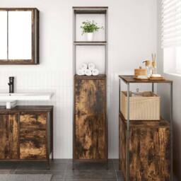 Berkfield Home Durable Bathroom Cabinet with Shelves Smoked Oak 36x35x165 cm in Brown - Size: 36 x 35 x 165 cm