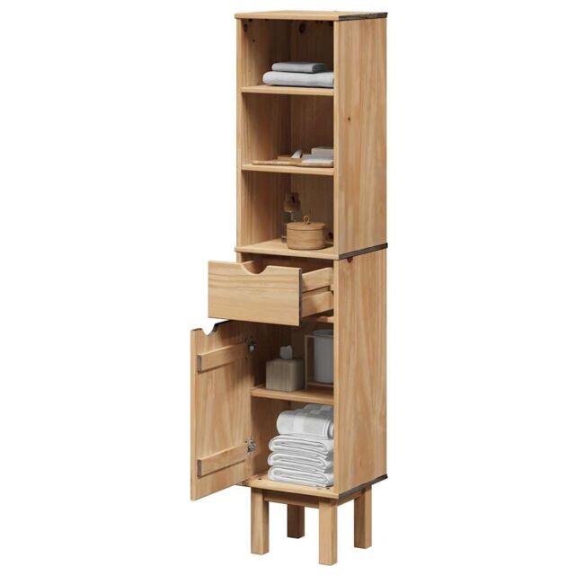 Berkfield Home Bathroom Cabinet OTTA 35x30x159 cm Solid Wood Pine in Brown - Size: 35 x 30 x 159 cm - image 1