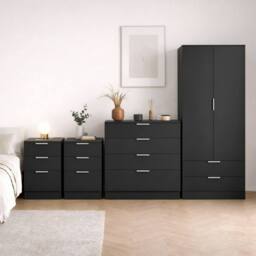 HD Designs Trega 4Pc Bedroom Set(3Dr Bedsidex2, 4Dr Chest, Wardrobe) in Black - thumbnail 1