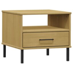 Berkfield Home Bedside Table with Metal Legs Brown Solid Wood Pine OSLO - thumbnail 2