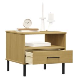 Berkfield Home Bedside Table with Metal Legs Brown Solid Wood Pine OSLO - thumbnail 3