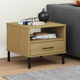 Berkfield Home Bedside Table with Metal Legs Brown Solid Wood Pine OSLO - thumbnail 1