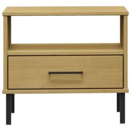 Berkfield Home Bedside Table with Metal Legs Brown Solid Wood Pine OSLO - thumbnail 4