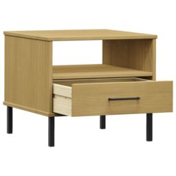 Berkfield Home Bedside Table with Metal Legs Brown Solid Wood Pine OSLO - thumbnail 5